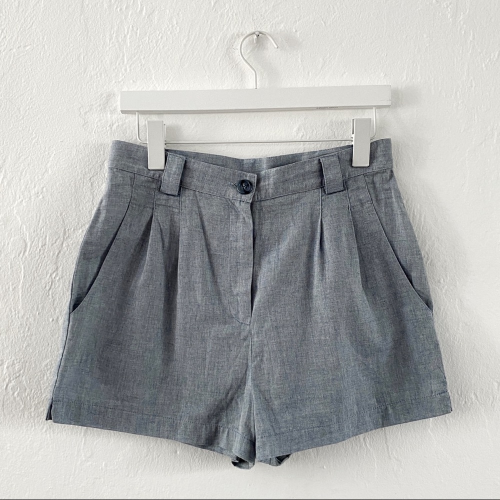 American Apparel High-Waist Pleated Short in Chambray Blue / Medium